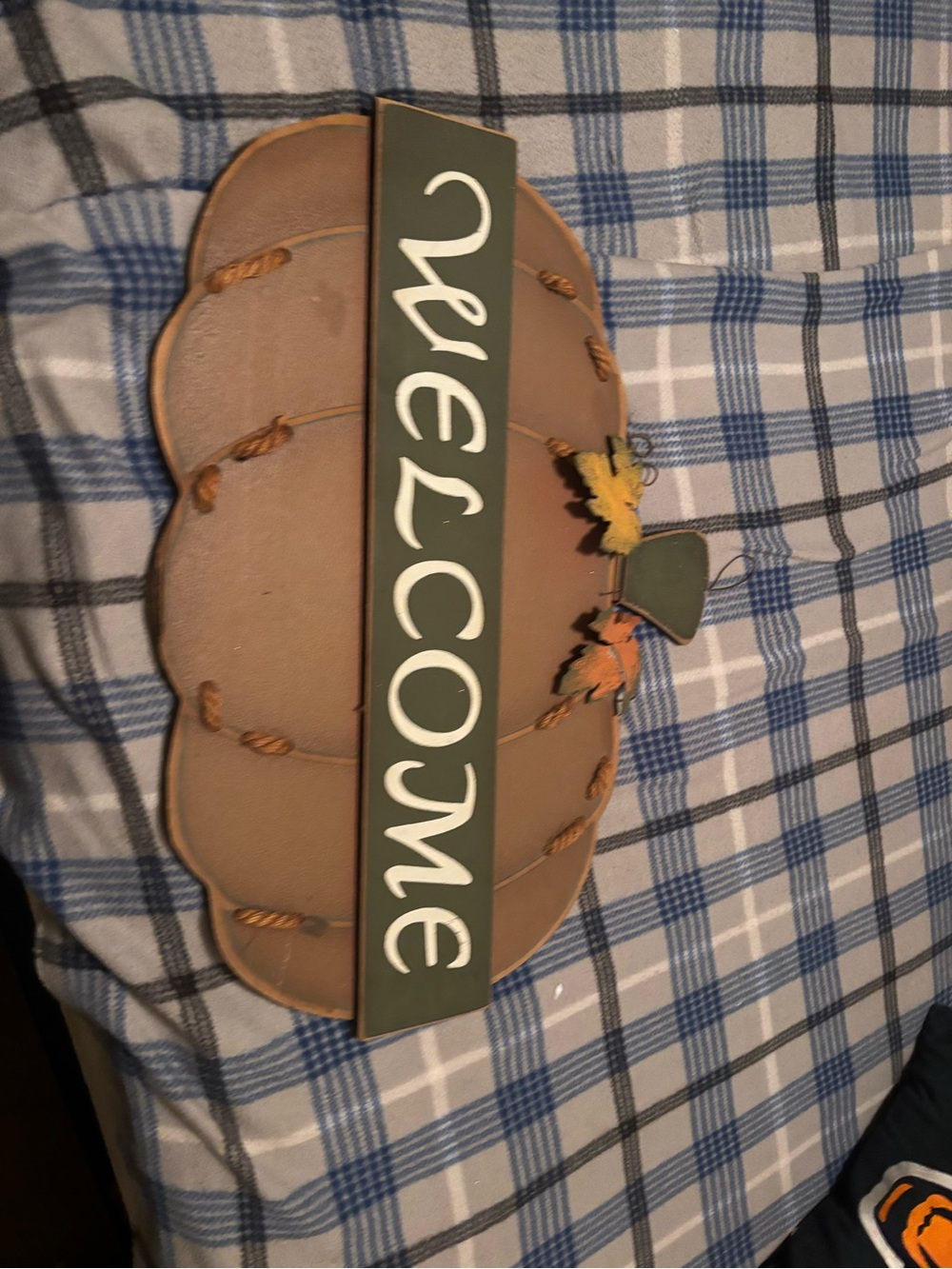 Welcome Pumpkin Wall Sign - Brown and Green Rustic Home Accent